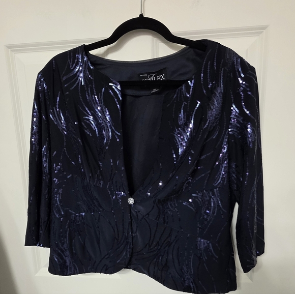 Alex Evenings Navy Sequin Blazer - Picture 2 of 5